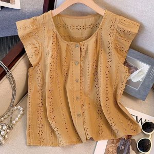 French lace small flying sleeve shirt for women, new summer style, stylish design, and youthful look