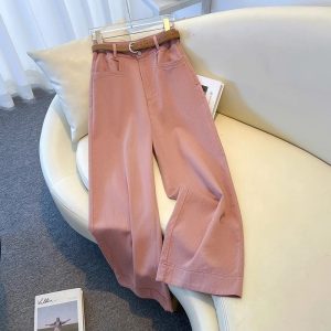 White straight jeans for women, new summer style, popular style, narrow version, nine-point thin style Wide-leg pants