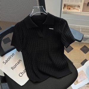 Lapel sweater short-sleeved T-shirt women's summer new thin T-shirt fashionable temperament slim tops for women