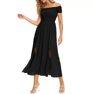 Spring European and American sexy wrapped chest print slit dress